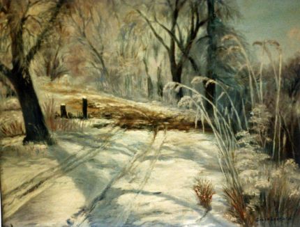 Snowy Road 002 - An Oil Painting by Grace Leonard