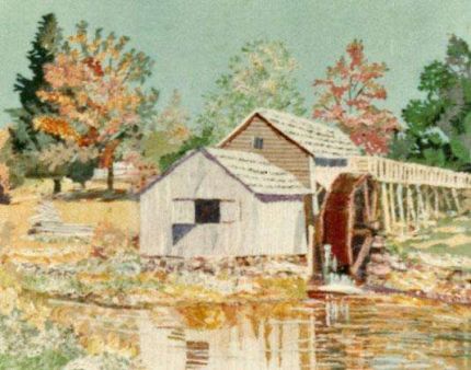 Waterwheel and Barn - A Cloth Collage by Grace Leonard