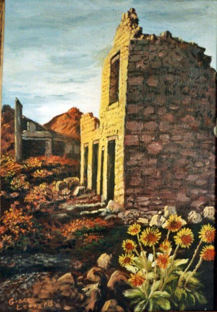 Rock House and Flowers - An Oil Painting by Grace Leonard