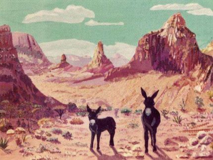 Two Burros in the Desert - A Cloth Collage by Grace Leonard