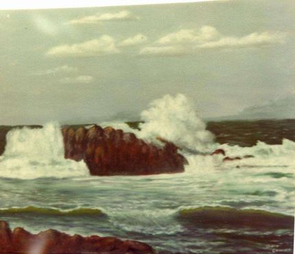 Waves on Rocks - An Oil Painting by Grace Leonard