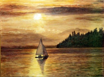 Sails in a Yellow Sky - An Oil Painting by Grace Leonard