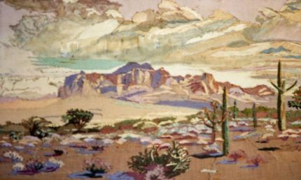 Superstition Mountains - A Cloth Collage by Grace Leonard