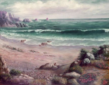 Ocean and Rocks - An Oil Painting by Grace Leonard