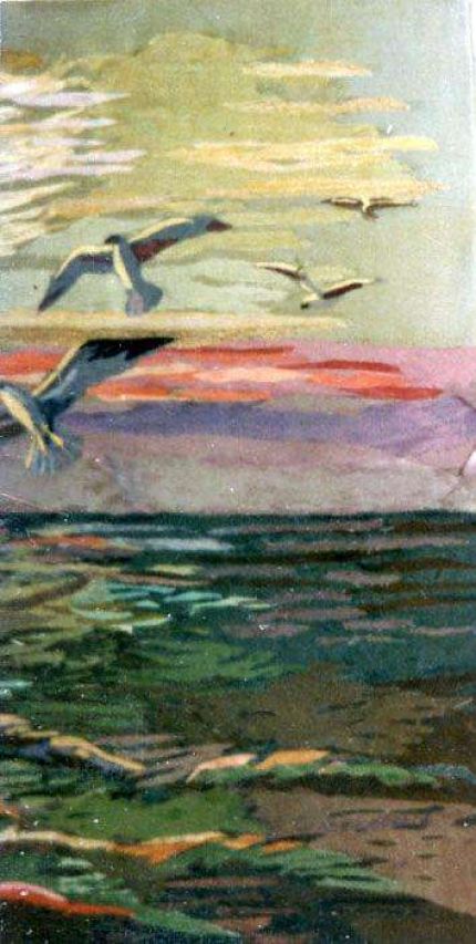Seagulls at Sunrise - A cloth Collage by Grace Leonard