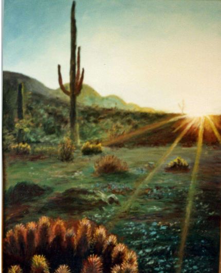 Sunrise and Saguaro - An Oil Painting by Grace Leonard