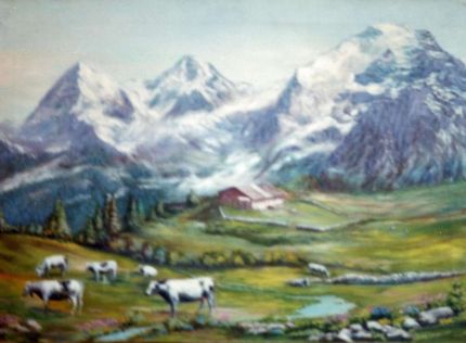 Swiss Dairy Farm - An Oil Painting by Grace Leonard