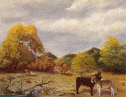 Two Burros - An Oil Painting by Grace Leonard