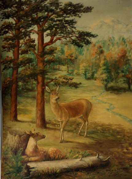 Deer at Twin Pines 002 - An Oil Painting by Grace Leonard