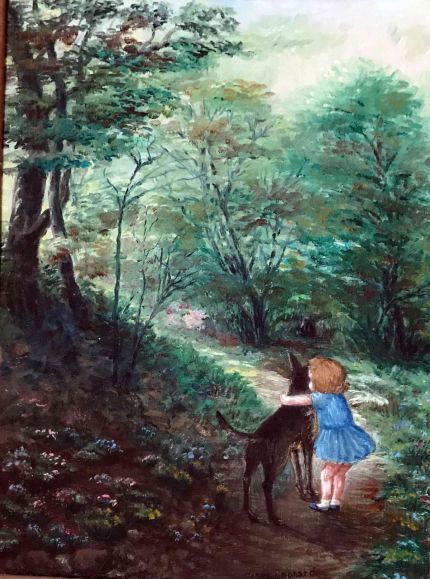 A Girl and Her Dog - An Oil Painting by Grace Leonard