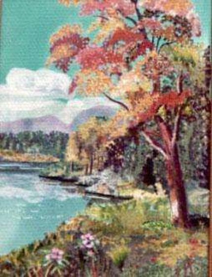 Fall Trees by the Lake - A Cloth Collage by Grace Leonard
