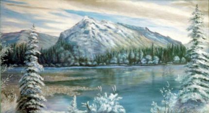 Mountain Lake in Winter - An Oil Painting by Grace Leonard