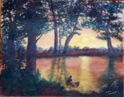 Lake at Sunset - An Oil Painting by Grace Leonard