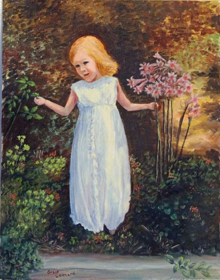 Portrait of Linda with Flowers - An Oil Painting by Grace Leonard