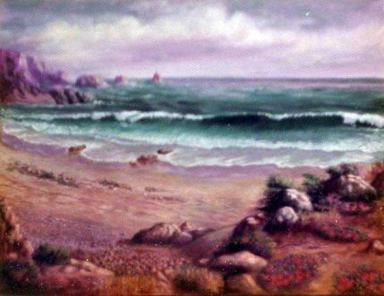 Waves on a Rocky Beach - An Oil Painting by Grace Leonard