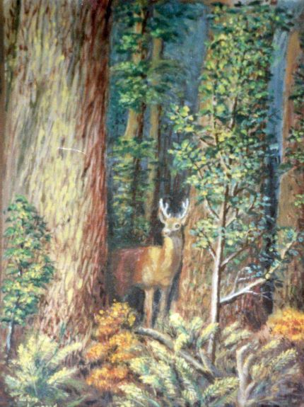 Lone Buck in the Forrest - An Oil Painting by Grace Leonard