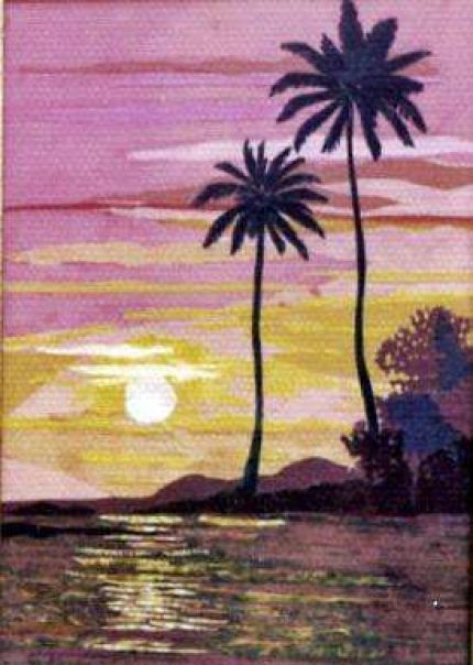 South Seas Sunset - A Cloth Collage by Grace Leonard