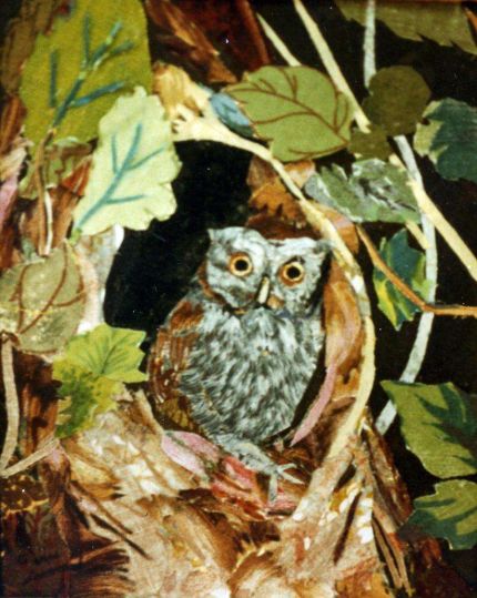 Owl in Nest - A Cloth Collage by Grace Leonard