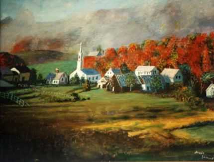Village in the Fall - An Oil Painting by Grace Leonard