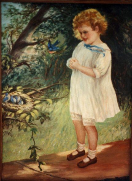 Girl and Bird Nest - An Oil Painting by Grace Leonard