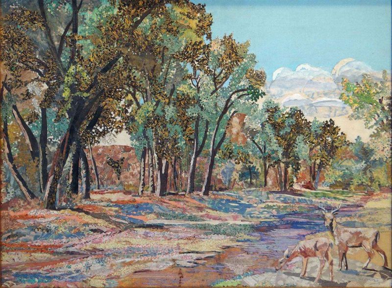 Deer by the River - painting by Grace Leonard