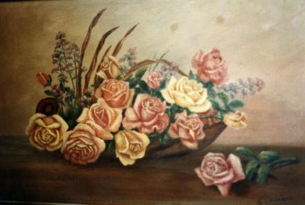 Roses in a Basket - An Oil Painting by Grace Leonard