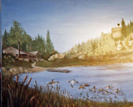 Ducks at the Pond - An Oil Painting by Grace Leonard