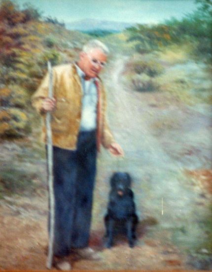 Portrait of Reg With His Dog - An Oil Painting by Grace Leonard
